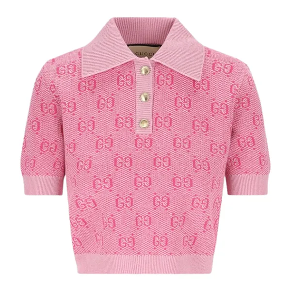 Áo Len Nữ Gucci GG Wool Jacquard Knit Top Polo In Pink 773631 XKDK5 5152 Màu Hồng Size L