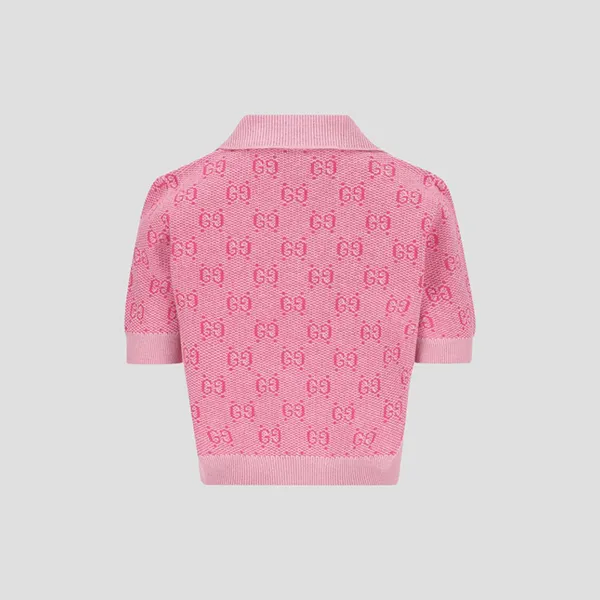 Áo Len Nữ Gucci GG Wool Jacquard Knit Top Polo In Pink 773631 XKDK5 5152 Màu Hồng Size L
