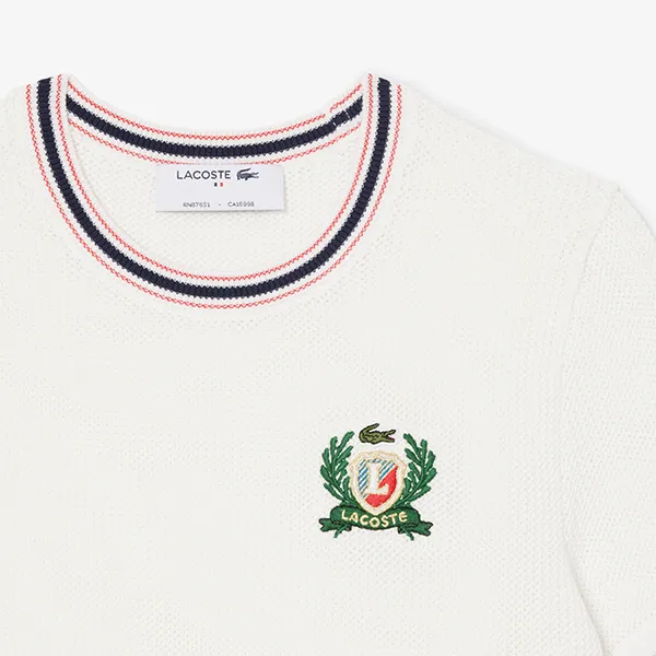 Áo Len Nữ Lacoste Women's Made In France Embroidered Shield Sweater AF9561 70V Màu Trắng Size 34