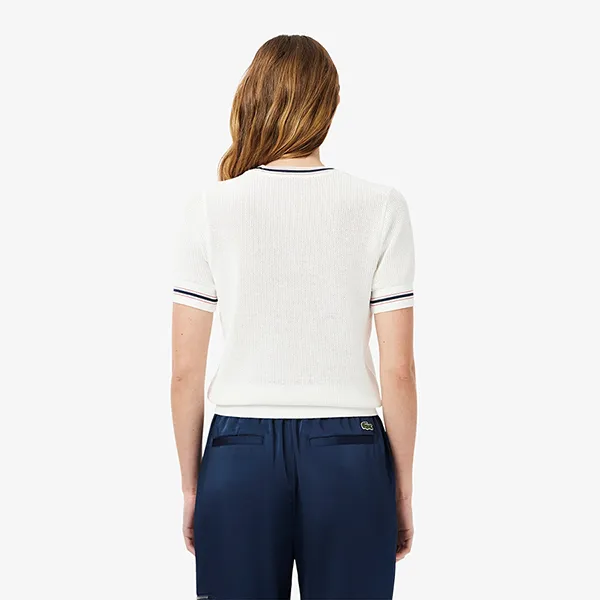 Áo Len Nữ Lacoste Women's Made In France Embroidered Shield Sweater AF9561 70V Màu Trắng Size 34