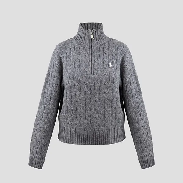Áo Len Nữ Ralph Lauren Half-Zip Cable Knit Sweater In Grey - 211956675005 Màu Xám Size S