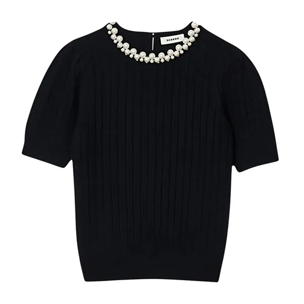 Áo Len Nữ Sandro Madie Pearl-embellished Wool Short-sleeved In Black SFPPU02147 217332 Màu Đen Size 0