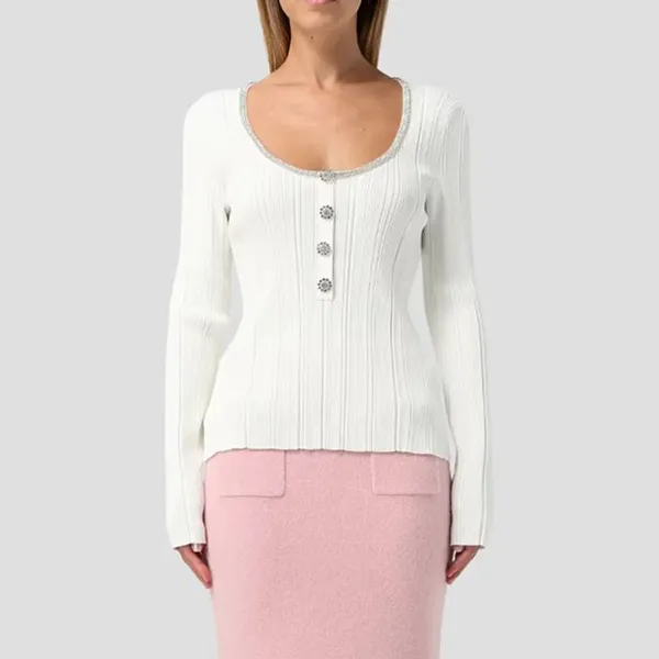 Áo Len Nữ Self Portrait White Embellished Knit Top With Crystals Embell AW24 180TA W Màu Trắng Size M