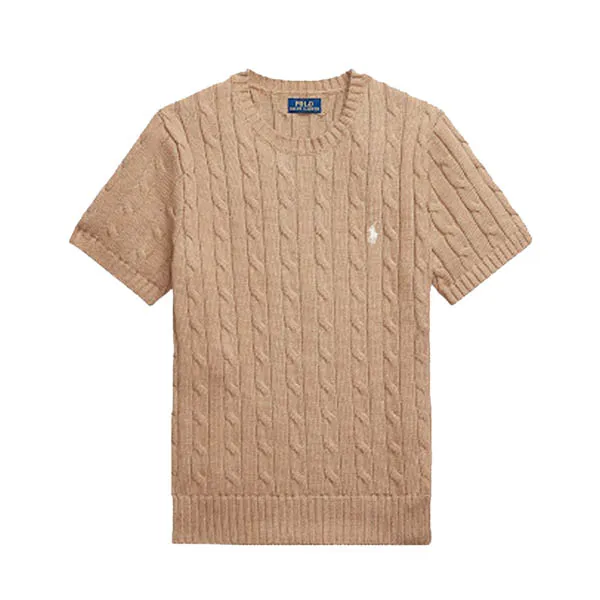 Áo Len Ralph Lauren Cable Knit Sweater Short Sleeve In Camel - 211910986024 Màu Nâu Size S