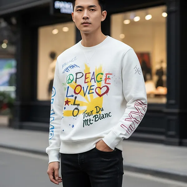 Áo Len Nam Ralph Lauren Peace Love Waffle Knit Crewneck White 710936377001 Màu Trắng Hoạ Tiết Size S