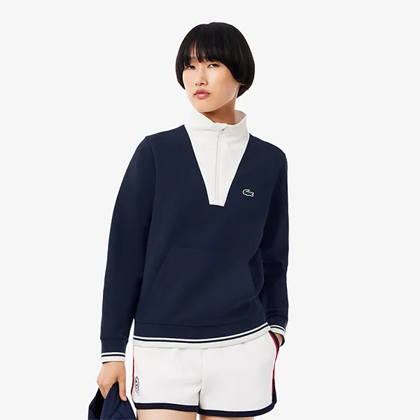 Áo Nỉ Nữ Lacoste Women's Tennis Heritage UV Protect Sweatshirt SF8634-51 HHW Màu Trắng - Xanh Size 34