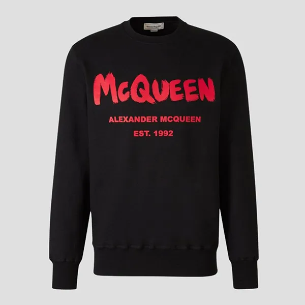 Áo Nỉ Sweater Nam Alexander McQueen Graffiti Logo Crewneck Sweatshirt Black/Lust Red 688713 QTAAB 0509 Màu Đen Size S