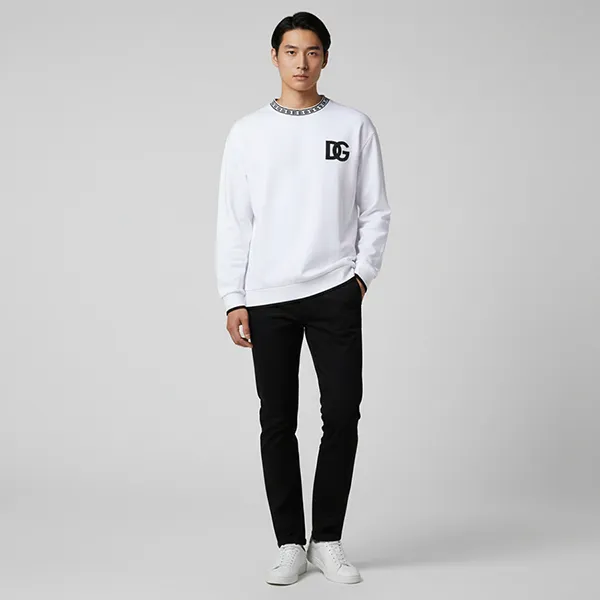 Áo Nỉ Sweater Nam Dolce & Gabbana D&G With Logo Sweatshirt G9ZK9Z FU7DU Màu Trắng Size 44