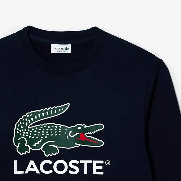 Áo Nỉ Sweater Nam Lacoste Fleece Crew Neck Sweatshirt Classic SH1281 166 Màu Xanh Navy Size 3