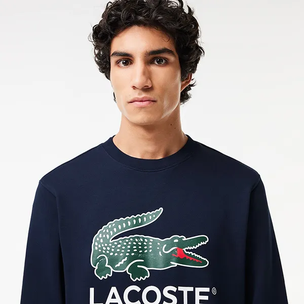Áo Nỉ Sweater Nam Lacoste Fleece Crew Neck Sweatshirt Classic SH1281 166 Màu Xanh Navy Size 3
