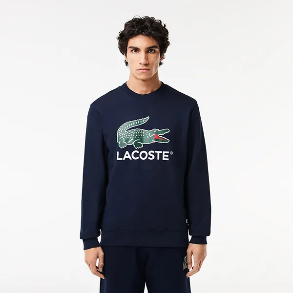 Áo Nỉ Sweater Nam Lacoste Fleece Crew Neck Sweatshirt Classic SH1281 166 Màu Xanh Navy Size 3