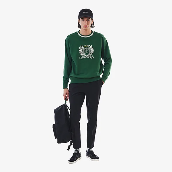 Áo Nỉ Sweater Nam Lacoste Hand Stitched French Graphic SH6424 - 132 Màu Xanh Lá Size 2