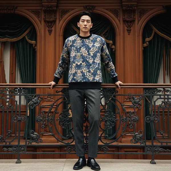 Áo Nỉ Sweater Nam Versace Họa Tiết 74GCI3R0 FS043 259 Màu Xanh Size XS