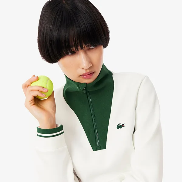 Áo Nỉ Sweater Nữ Lacoste Women's Tennis Heritage UV Protect Sweatshirt SF8634-51 X0N Màu Trắng Size 34