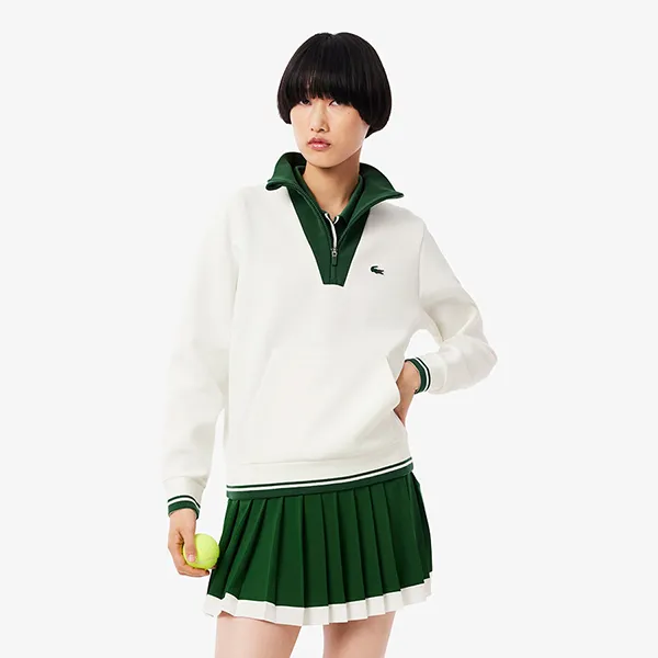 Áo Nỉ Sweater Nữ Lacoste Women's Tennis Heritage UV Protect Sweatshirt SF8634-51 X0N Màu Trắng Size 34