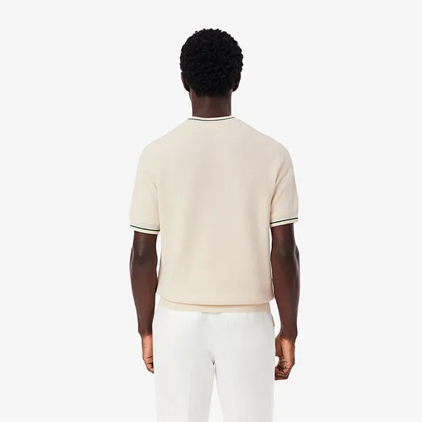 Áo Phông Nam Lacoste Men's Classic Fit Striped Knit T-Shirt AH9301 BPI Màu Trắng Kem Size 2
