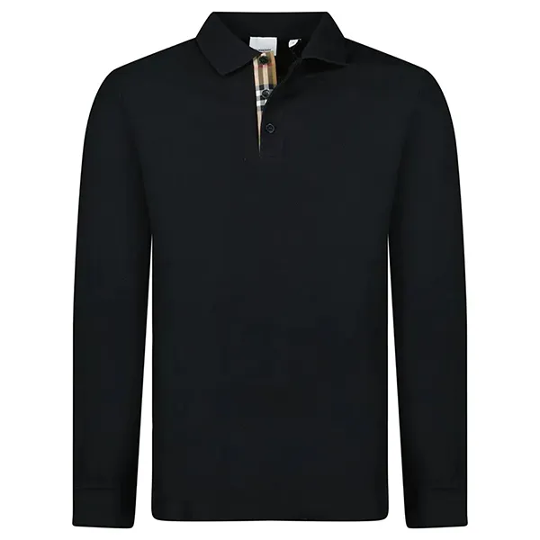 Áo Polo Dài Tay Nam Burberry Hartford Long Sleeve Check Polo Black 80844041002 Màu Đen Size S