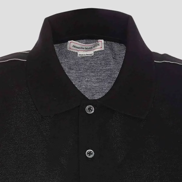 Áo Polo Nam Alexander McQueen Black Cotton Pique Branded Strap Shoulders 794696 QXAAO 0548 Màu Đen Size L