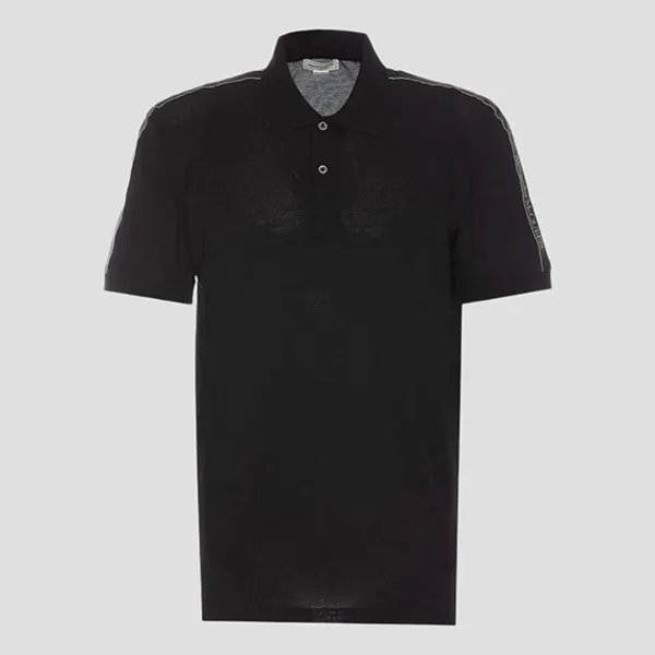 Áo Polo Nam Alexander McQueen Black Cotton Pique Branded Strap Shoulders 794696 QXAAO 0548 Màu Đen Size L