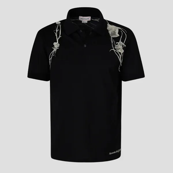 Áo Polo Nam Alexander McQueen Pressed Flower Harness Embroidered In Black 794720 QXAAJ 1000 Màu Đen Size L