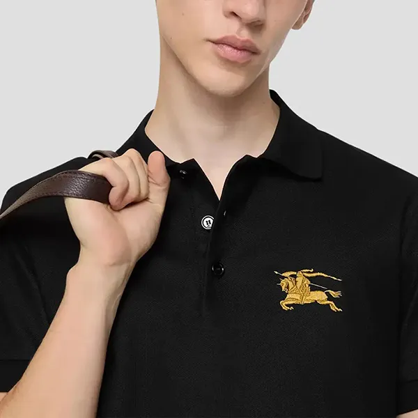Áo Polo Nam Burberry Metallic EKD Equestrian Knight Logo Cotton 8119008 Màu Đen Size S