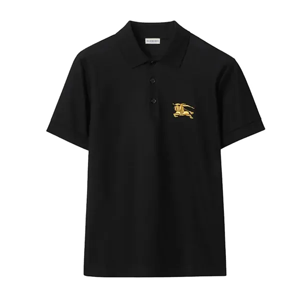 Áo Polo Nam Burberry Metallic EKD Equestrian Knight Logo Cotton 8119008 Màu Đen Size S