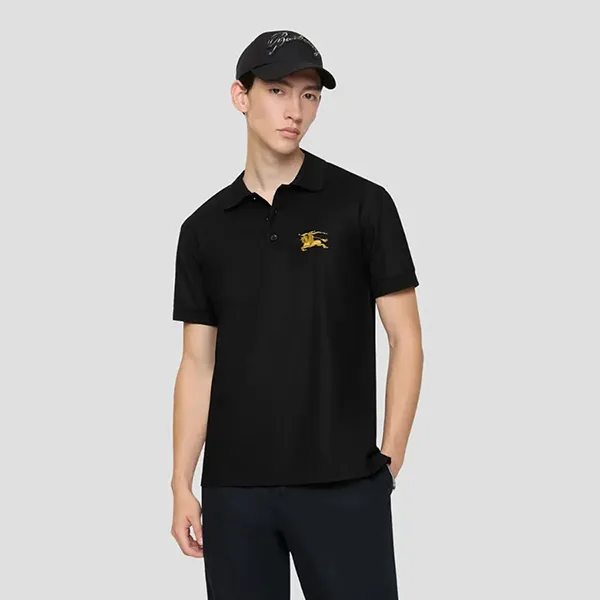 Áo Polo Nam Burberry Metallic EKD Equestrian Knight Logo Cotton 8119008 Màu Đen Size S