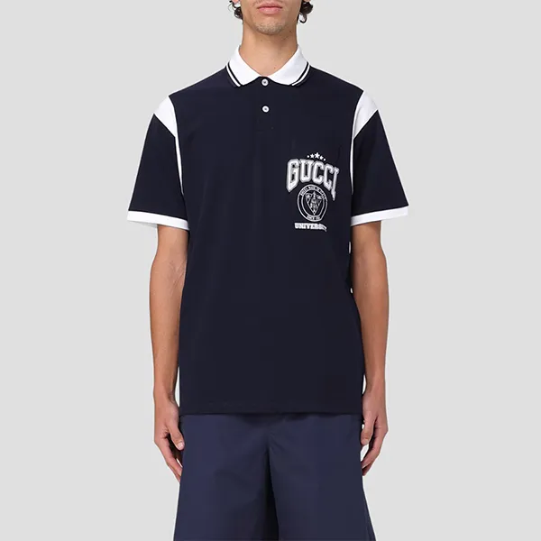 Áo Polo Nam Gucci Cotton Piquet 811426 XJG2A 4027 Màu Xanh Navy Size S