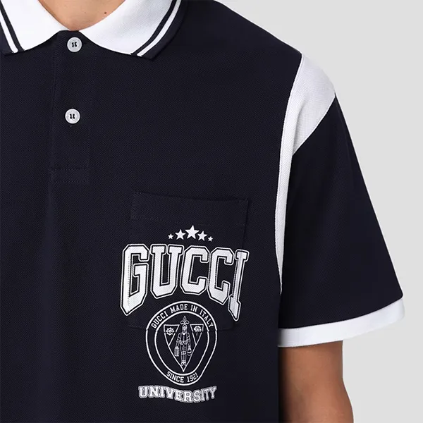 Áo Polo Nam Gucci Cotton Piquet 811426 XJG2A 4027 Màu Xanh Navy Size S