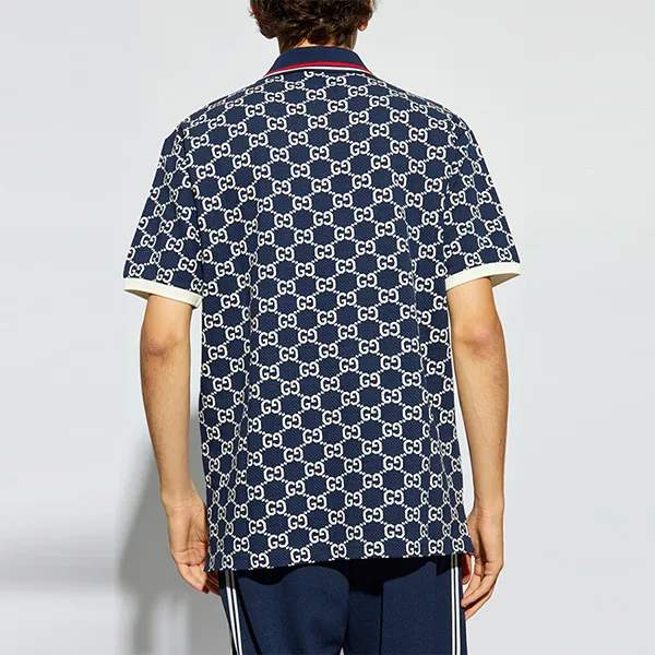 Áo Polo Nam Gucci GG Cotton Jersey Jacquard 768636 XJF49 4492 Màu Navy Size S