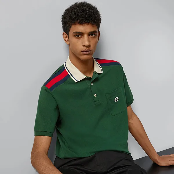 Áo Polo Nam Gucci Heavy Cotton Interlocking G 737656 XJF4V 3754 Màu Xanh Lá Size S