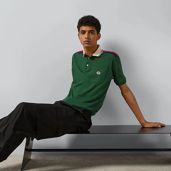 Áo Polo Nam Gucci Heavy Cotton Interlocking G 737656 XJF4V 3754 Màu Xanh Lá Size S