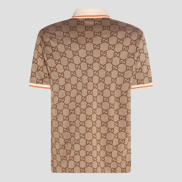 Áo Polo Nam Gucci Silk Polo Shirt With Gold-Toned Metal Buttons Beige And Ebony 742384 XJFGU 2270 Màu Be Size S