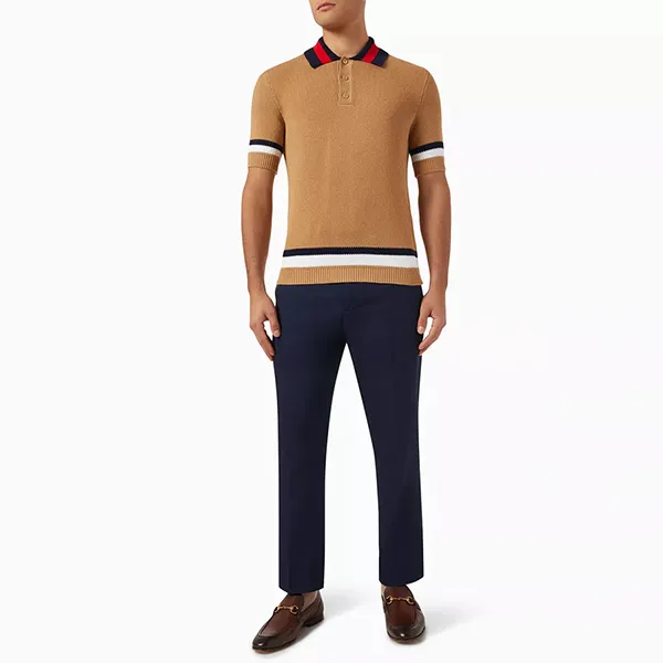 Áo Polo Nam Gucci With Gold-Toned Metal Buttons 787817 XKD21 2688 Màu Camel Size S