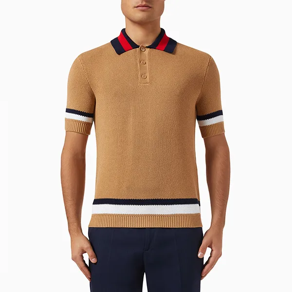 Áo Polo Nam Gucci With Gold-Toned Metal Buttons 787817 XKD21 2688 Màu Camel Size S