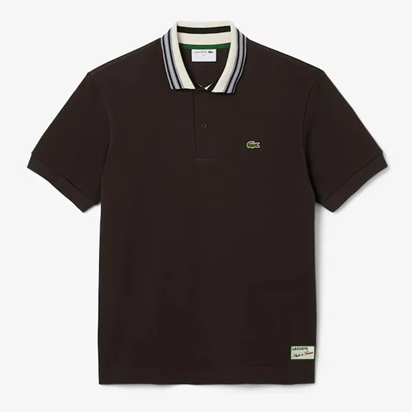 Áo Polo Nam Lacoste French Made Classic Fit Stripe Collar PH5421 SKB Màu Nâu Đậm Size 4