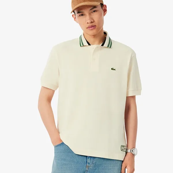 Áo Polo Nam Lacoste French Made Classic Fit Stripe Collar PH5421 XFJ Màu Be Nhạt Size 4