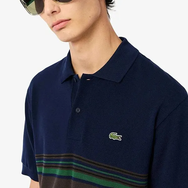 Áo Polo Nam Lacoste French Made Classic Fit Striped Polo Shirt PH5457 166 Màu Xanh Navy Size 3