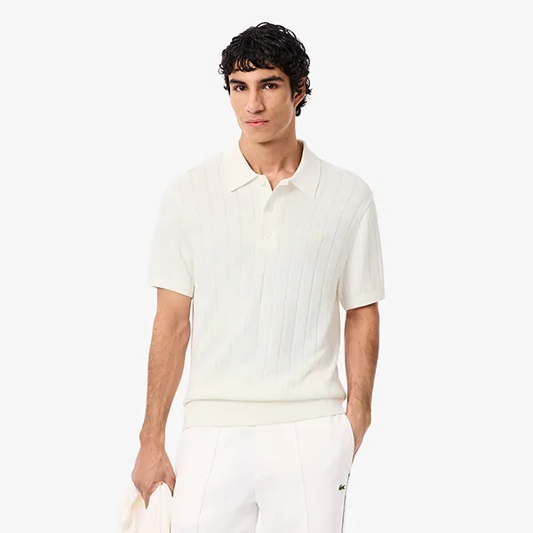 Áo Polo Nam Lacoste Men's Classic Collar Soft Ribbed Knit Sweater AH5339-70V Màu Trắng Size 3