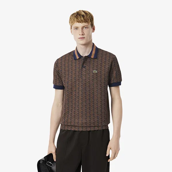 Áo Polo Nam Lacoste Men's Classic Fit Monogram Jacquard DH1417 - 9I4 Màu Nâu Size 3