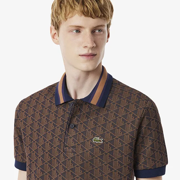 Áo Polo Nam Lacoste Men's Classic Fit Monogram Jacquard DH1417 - 9I4 Màu Nâu Size 3