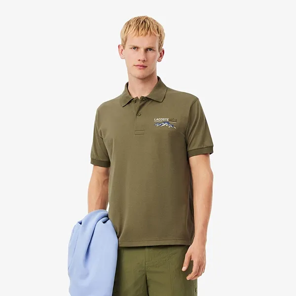 Áo Polo Nam Lacoste Men's Classic Piqué Shirt With Embroidered Pattern Army Green PH5821 E9F Màu Xanh Olive Size 4