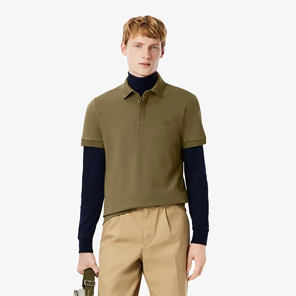 Áo Polo Nam Lacoste Men's Shirt Paris Loose Fit Piqué Stretch Army Green PH5522 E9F Màu Xanh Olive Size 3
