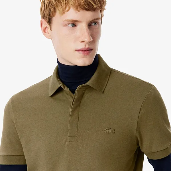 Áo Polo Nam Lacoste Men's Shirt Paris Loose Fit Piqué Stretch Army Green PH5522 E9F Màu Xanh Olive Size 3