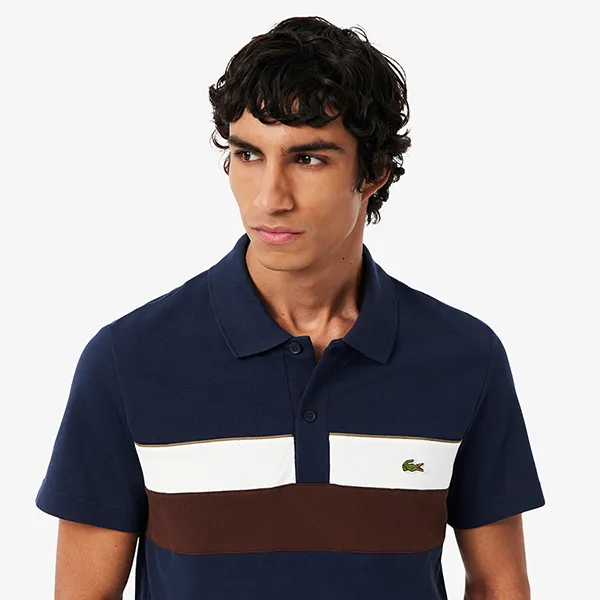 Áo Polo Nam Lacoste Regular Fit Colour Block Petit Piqué Shirt PH5918 6WZ Màu Xanh Navy Size 3