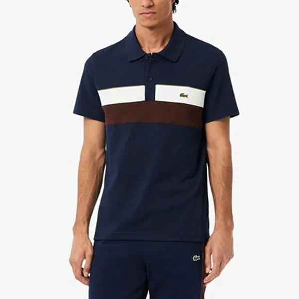 Áo Polo Nam Lacoste Regular Fit Colour Block Petit Piqué Shirt PH5918 6WZ Màu Xanh Navy Size 3