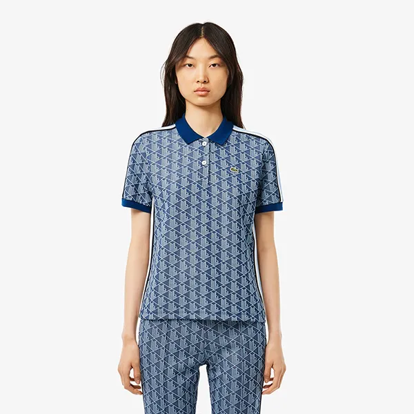 Áo Polo Nữ Lacoste Slim Fit Monogram DF3364-51-6LE Blue Màu Xanh Navy Size 38