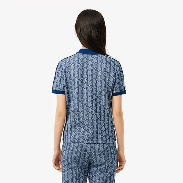 Áo Polo Nữ Lacoste Slim Fit Monogram DF3364-51-6LE Blue Màu Xanh Navy Size 38