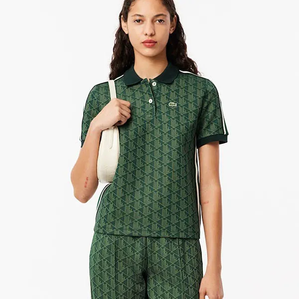 Áo Polo Nữ Lacoste Slim Fit Monogram DF3364-51-ICL Màu Xanh Green Size 36