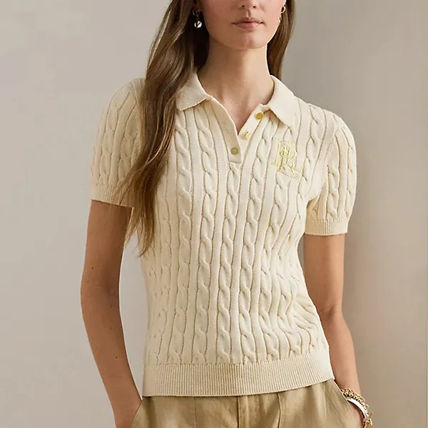 Áo Polo Nữ Ralph Lauren Cable Knit Cotton Sweater Mascarpone Cream Màu Kem Size S